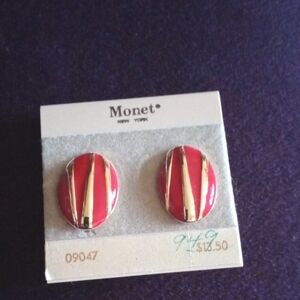 Monet Vibrant Red and Gold Oval Earrings